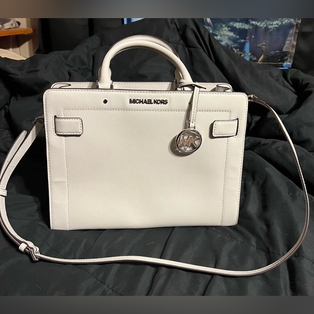 Michael Kors Rayne Medium Saffiano Leather Satchel Grey Crossbody